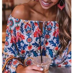 NEW Boho off shoulder printed bell sleeve top
